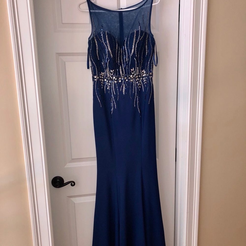 Mermaid, beaded blue gown